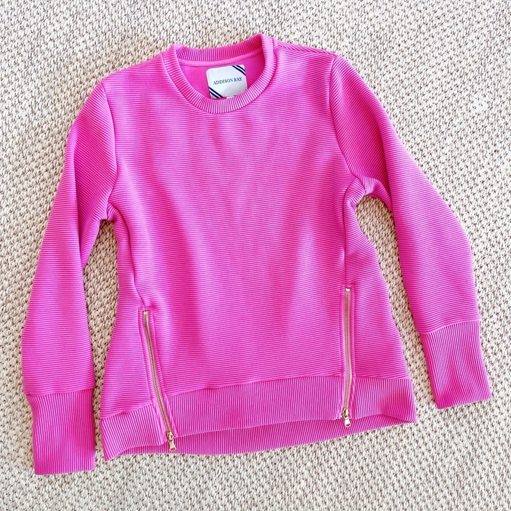 ADDISON BAY Women's The Everyday Crewneck Hot Pink Ribbed XS | Sold Out Online